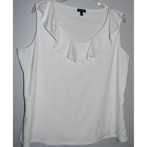Talbots Top 2Xp White Ruffle Stretch Blouse Sleeveless Layering Tank Pullover